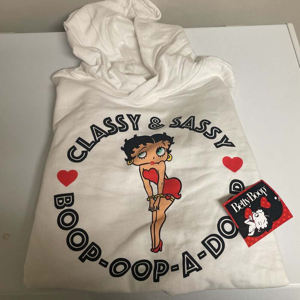Betty Boop White Pullover Hoodie Classy & Sassy Size M